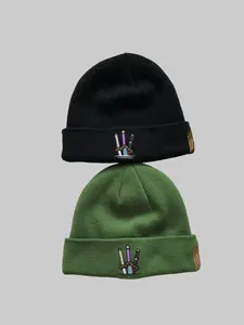 Swordsman Satin Lined Beanie - Anime Inspired Streetwear Winter Caps for men and Women, Green and Black Cuffed Beanies, Embroidered Designs