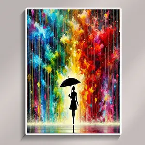 5D Diamond Painting Abstract Art - Woman Under Umbrella Colorful Diamond Mosaic Embroidery Living Room or Bedroom Decoration, Perfect Holiday Gift 30x40cm/11.81x15.75 inches