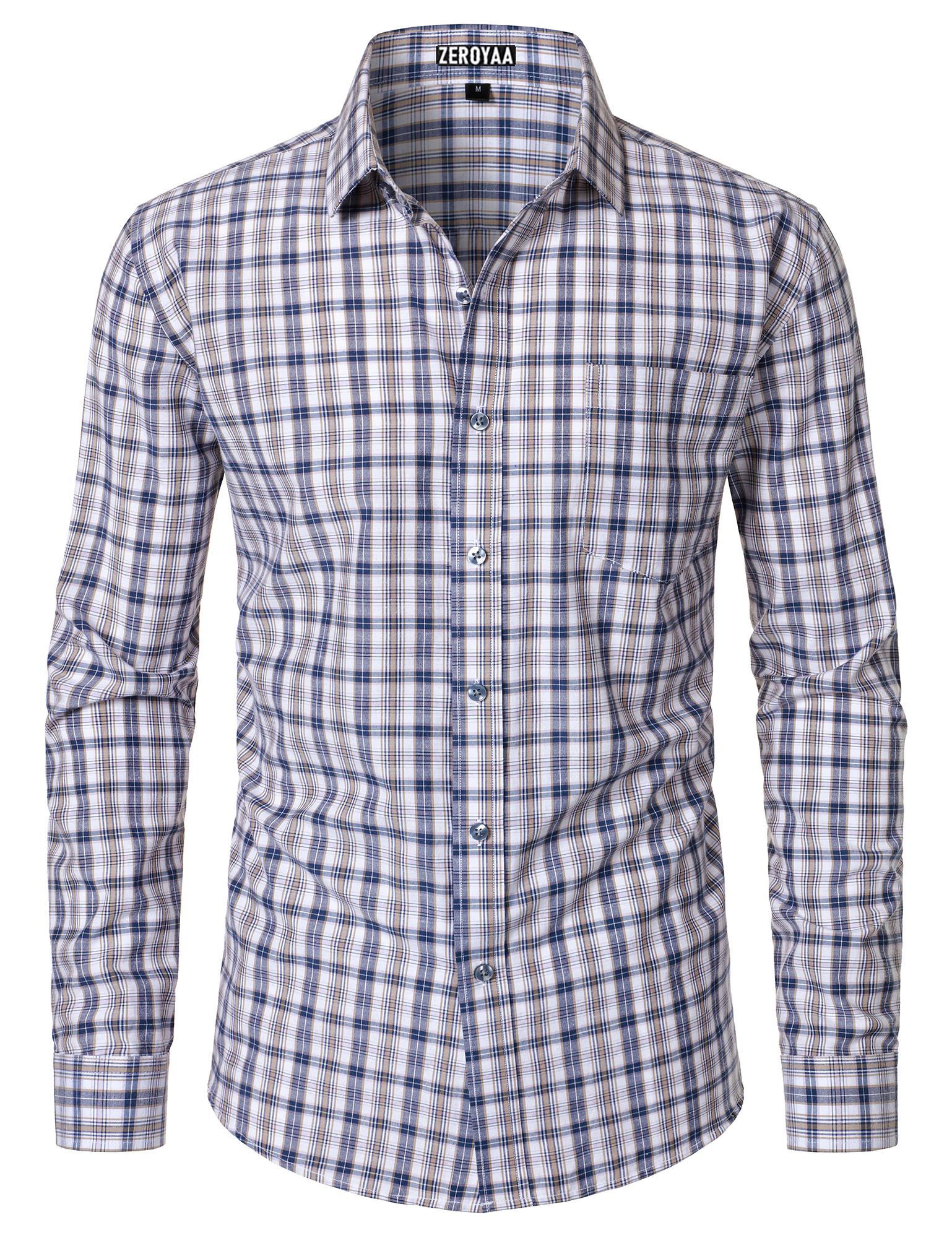 ZEROYAA Men's Plaid Long Sleeve Dress Shirt Formal Gingham Slim Fit Button Down Shirts with Lightweight Casual Classic Birthday Fashion ZEROYAA Men's Plaid Long Sleeve Dress Shirt Formal Gingham Slim Fit Button Down Shirts with Lightweight Casual Classic Birthday Fashion