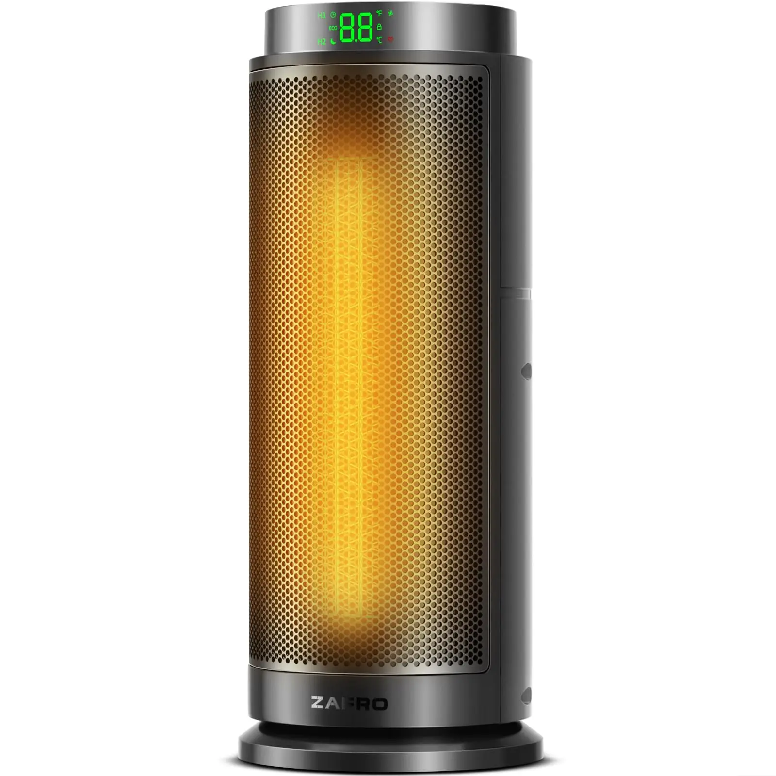 ZAFRO Portable Electric Space Heater with Display & Touch Sensor - 1500W PTC Ceramic Fast Heating, Silent, Wide-Angle Heating, Thermostat, 8 Safety Features (Including Child Lock), 5 Modes, 24H Scheduled Shutdown for Home Use, Work, Timer