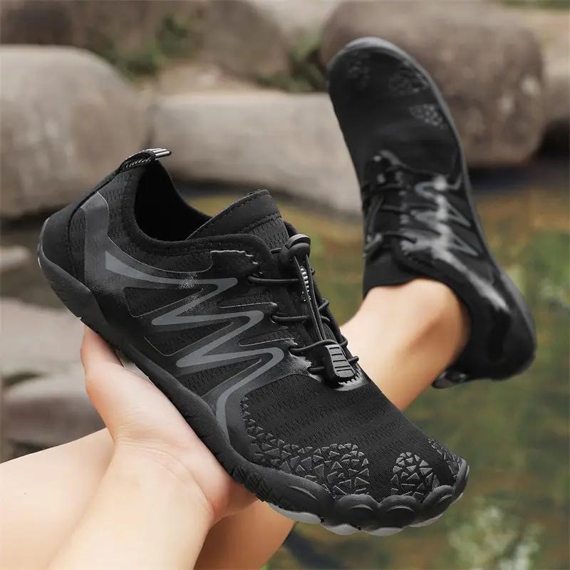 Men's Rubber Amphibious Water Shoes - Quick Dry, Barefoot, Non-Slip, Flexible Aqua Sneakers with Laces for Beach Volleyball, Land Activities, All Seasons, Kayaking, Lightweight, Mesh, Breathable, Stretch Mesh, Drainage Sole, Barefoot Flex, Elastic Lace-Up