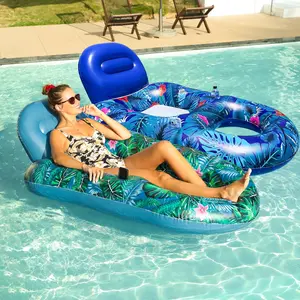 Pool Floats Chairs Adult - 2 Pack 65'' X 42'' Large Pool Float Chairs, Inflatable Pool Lounger with Cup Phone Holder, Backrest, Footrest, Tanning Pool Lounge for Gifts for Women