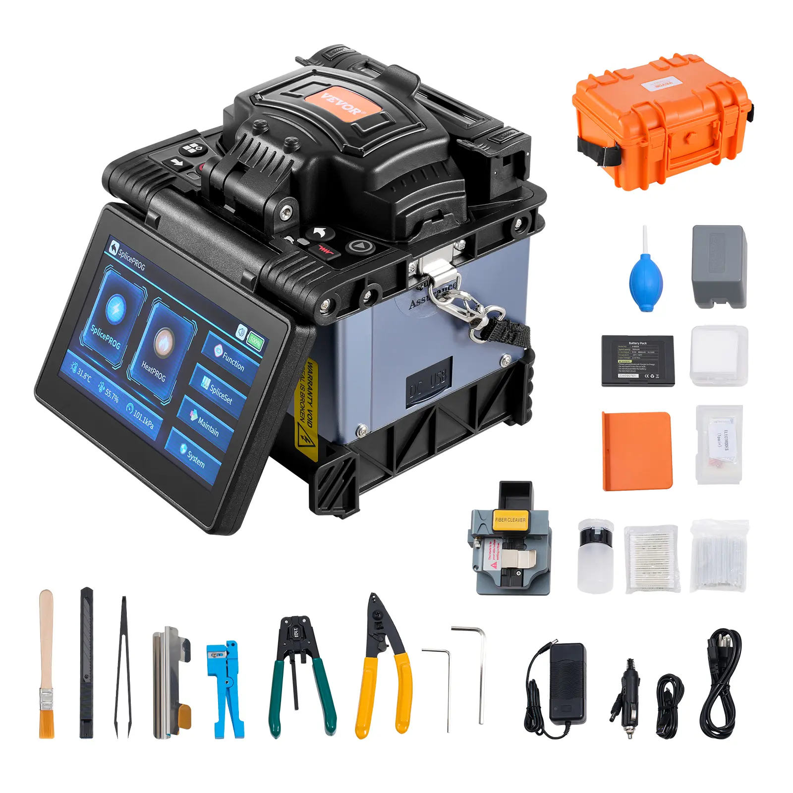 【summerfinds】VEVOR Fiber Fusion Splicer 6 Motors, Core Alignment Fiber Optic Splicer 6s Splicing & 13s Heating, Fiber Splicer Machine with 5" Touch Screen, 3 in 1 Fiber Holder, 7800mAh Battery for SM MM DS NZDS