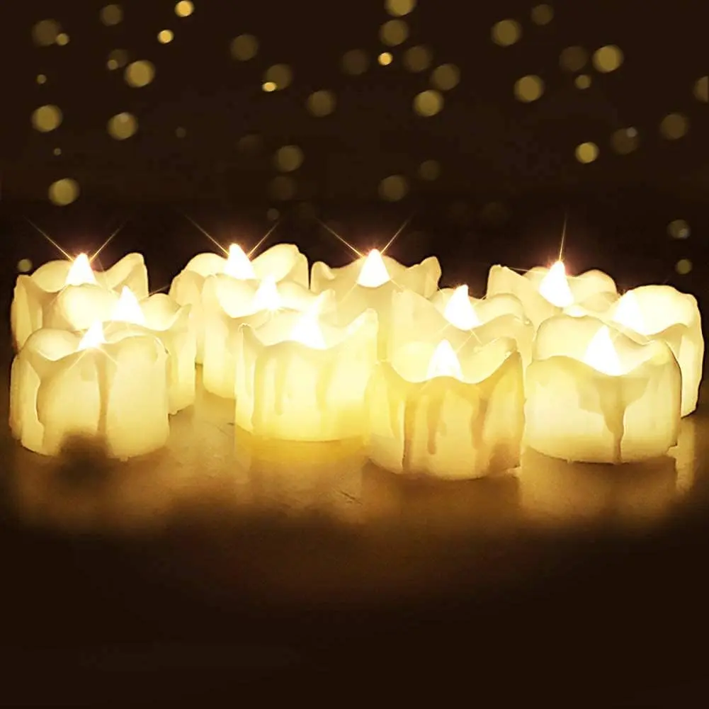 12Pcs Timer Tea Lights Flameless Flickering Auto Tea Lights Battery Operated Auto-On 6 Hours Off 18 Hours Everyday Batteries Included Long-Lasting White Base No Remote Decoration Ambient