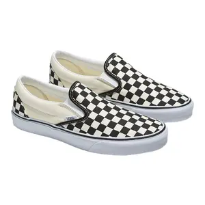 VANS Women's Casual Footwear Classic Slip-On Checkerboard VN000EYEBWW1 - Iconic Low-Profile Canvas Shoes with Padded Collars, Rubber Waffle Outsoles