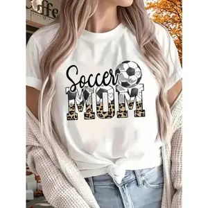 [100% Cotton] Women's Soccer Mom T-Shirt - Black with White & Golden Letter Print, Short Sleeve, Round Neck, All-Season Activewear for Sports, Home, or Outdoor Play  Golf Gift T-Shirt For Men and Women