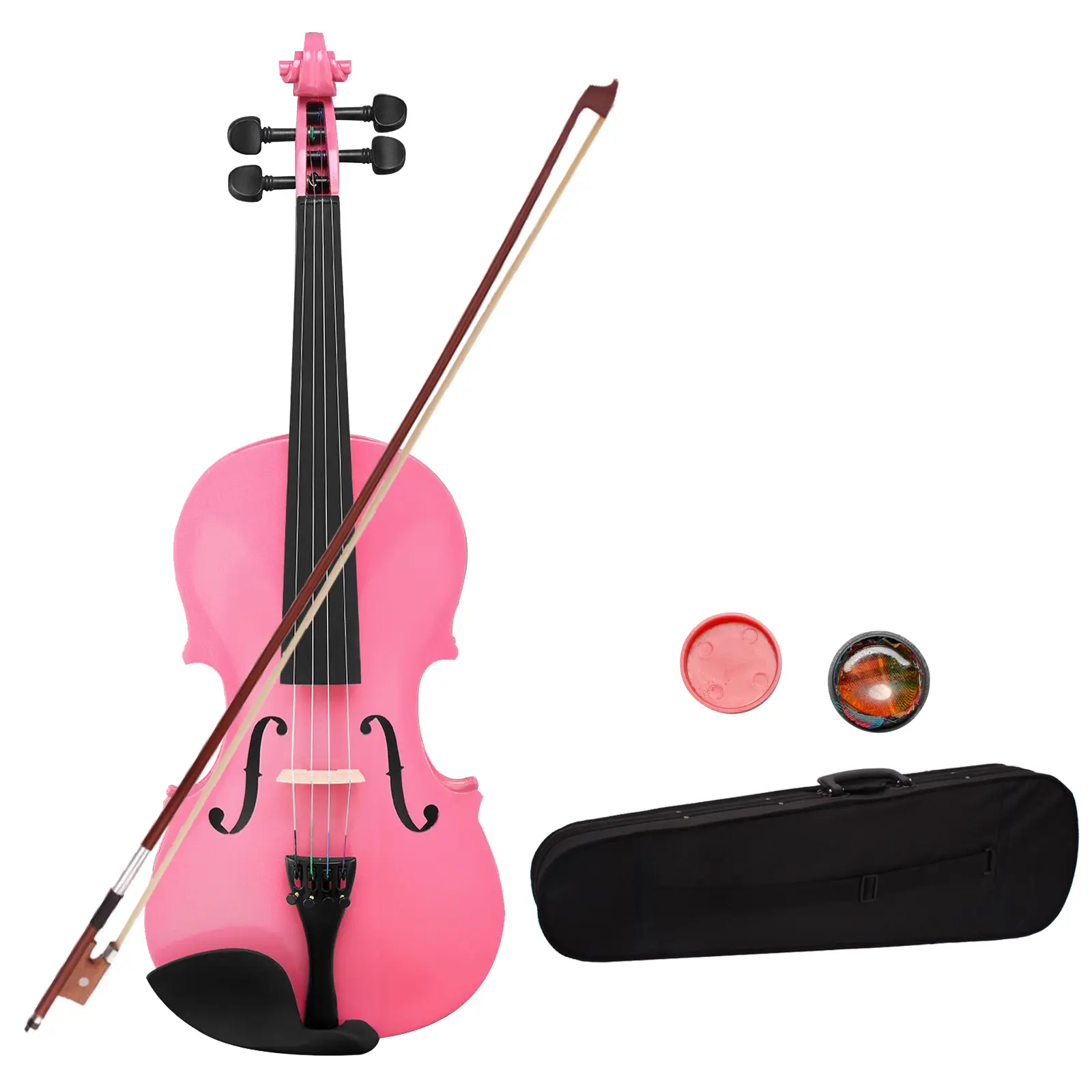 1/8 Size Acoustic Violin Set for 4-5 Years Old Kids, Basswood Body, Maple Top, Arbor Horse Tail Bow, 4 Strings, 43cm, 26.46Oz / 750G, Pink Case & Rosin