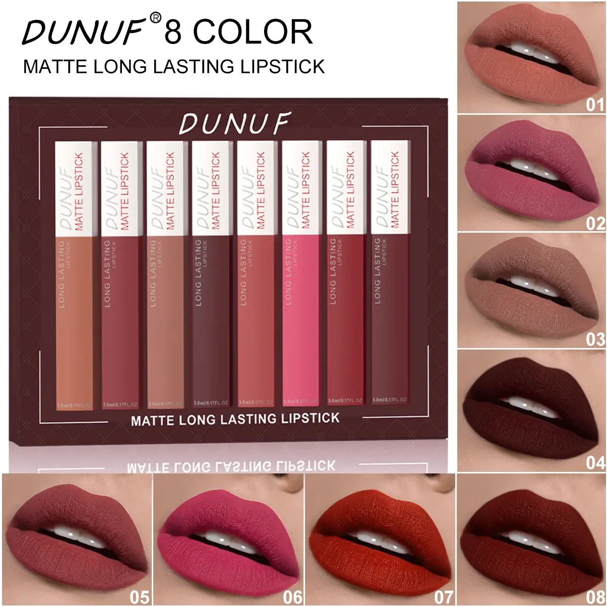 Dunuf8 Matte Waterproof Long-Lasting Lipstick & Lip Gloss Set, Sweatproof Non-Sticky, Easy Application, High-End Women's Makeup Lip Kit