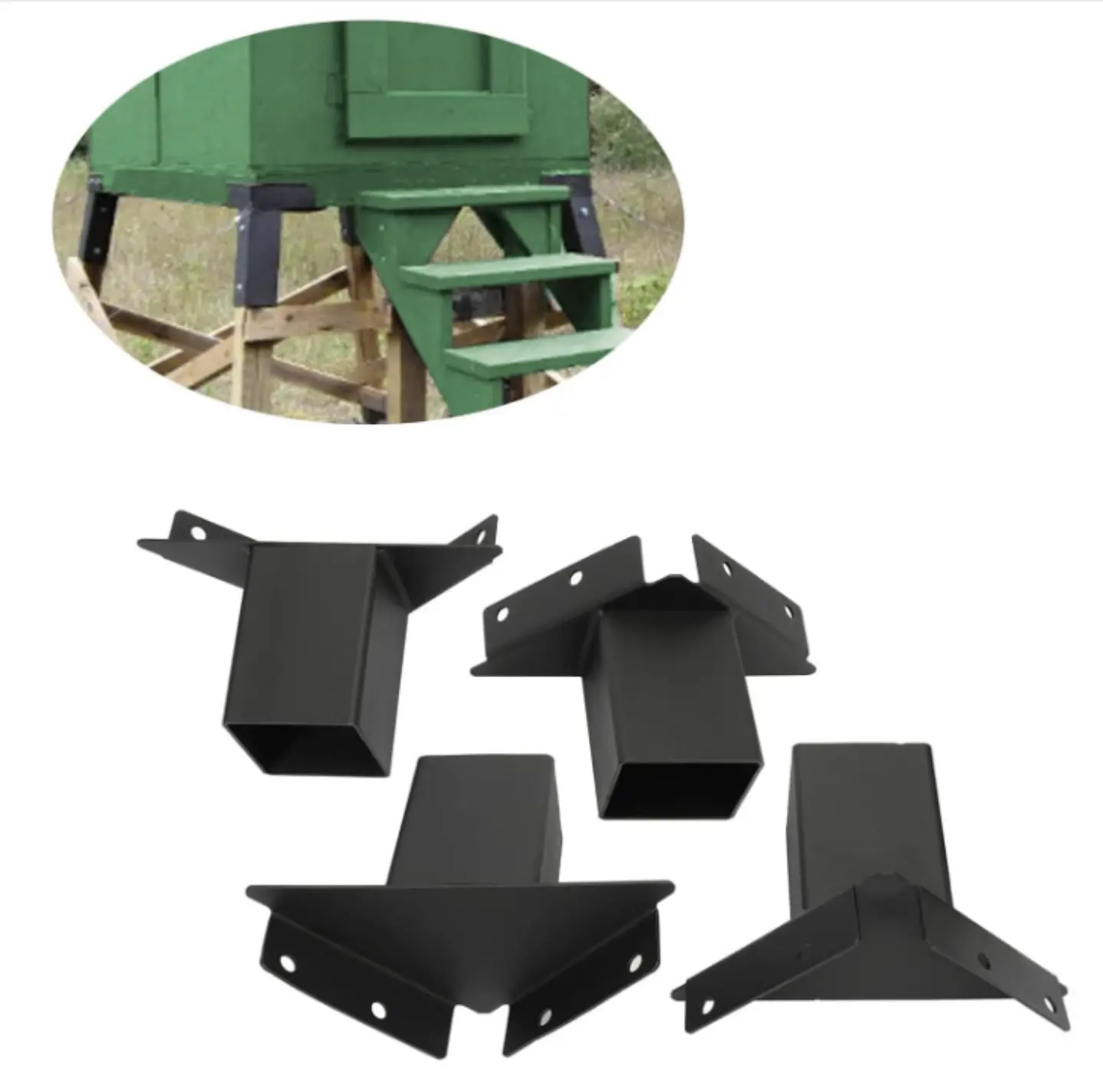 4-Pack Deer Stand Elevator Metal Brackets for 4x4 Posts, Heavy-Duty Compound Angle 12-Gauge Plate Steel with 4 Pre-Drilled Holes, Powder Coated for Deer Hunting Shooting Tree Houses & Hunting Platforms