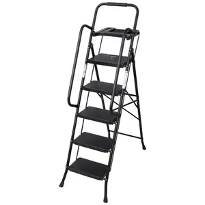 5 Step Ladder with Tool Platform, Folding Step Stool with Handrails, Sturdy Steel Ladder with Wide Pedal, 800 LBS Portable Safety Ladder for Adults Painting Home Outdoor Garage