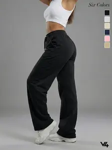 Vibe404 Women's Lightweight Black Wide Leg Sweatpants, Comfy High Waist Non-Fleece Lounge Pants, Loose Fit Trousers for Yoga Gym & Daily Wear, High Waisted Sweatpants