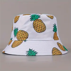 1pc Men's Trendy Versatile Sunshade Bucket Hat With Pineapple Printed, Double-sided Sun For Outdoor Vacation Travel