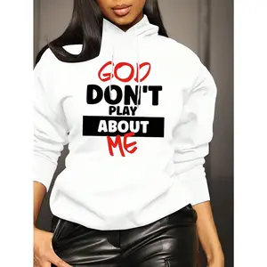Women's Thick Front Slogan Letter Print Hooded Sweatshirt - Long Sleeve Casual Streetwear Pullover, Jeans-Matching Vibe Outfit for Graduation & Back to School