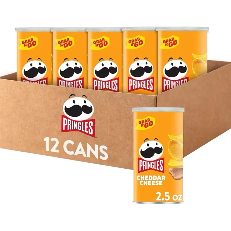 Pringles Crispy Cheddar Cheese Potato Chips - 12 Cans (2.5oz Each, 30.0 oz Total), Ambient Grab-N-Go Snacks for Office & Children’s Lunches