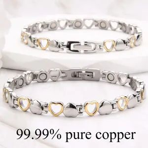 1pc Heart-shaped magnetic copper bracelet - 99.99% pure copper, high quality nickel-free, a variety of options, bohemian retro style, suitable for daily wear and special occasions Trendy Stack Bangle Elegant Minimalist Bangle