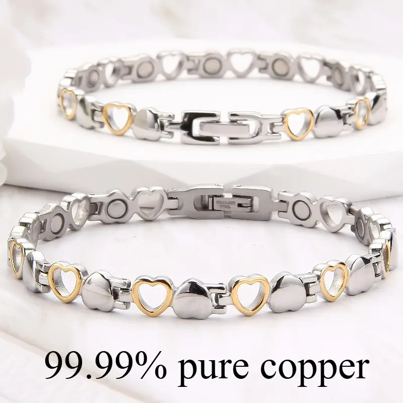 1pc Heart-Shaped Magnetic All-Copper Bracelet - 99.99% Pure, Nickel-Free, Elegant Minimalist Bangle, Exquisite, Boho Style, Stackable, Multiple Options, Ideal for Daily Wear & Special Occasions (All-Copper Bracelets & Bangles)