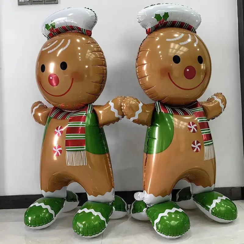 Festive Gingerbread Foil Balloons, 61 Inch, Christmas Party Supplies, Cheerful Design, Perfect for Holidays, Weddings, Birthdays
