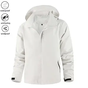 Men's Lightweight Outdoor Jacket Navy Blue Windproof Waterproof Hooded Jacket with Zipper Pockets Polyester Fiber Suitable for Spring and Autumn Machine Washable 2026