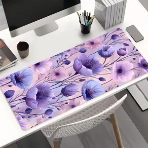Purple-Pink Floral Healing Sweet Gaming Desk Mat, Desk accessories, Desktop Accessory, Desktop Decoration mouse pad, Rubber Non-Slip Lock Edge Multi-Sized Pad, Suitable For Laptop Desktop Gaming Work Home, Healing Sweet Gift For Family And Frie