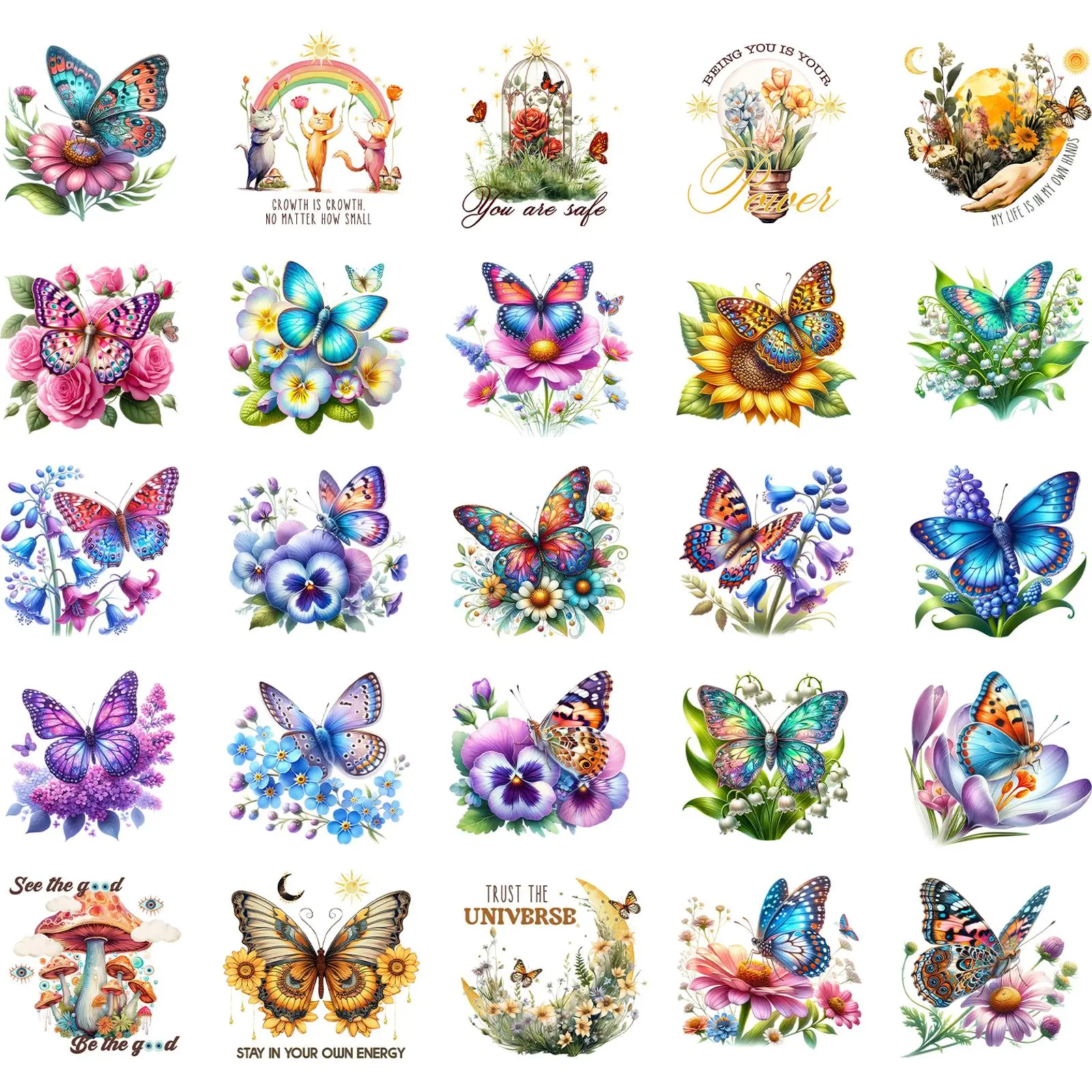 1 Set 50pcs Heat Transfer Vinyl Patch Stickers for T-Shirt Backpacks Butterfly Letters Girls Independence Day Design Iron on Vinyl Stickers Crafts DIY Heat Transfer Stickers