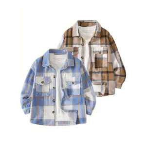 2-piece boy autumn plaid shirt coat 4-12 years old children's casual fashion Joker plaid coat
