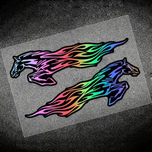 1SET Street Flame Horse Light Cool Decor Sticker (for car body/creative skateboard/edgy backpack) Flame horse logo design, street eye-catching & uninhibited edgy trendy vibe Decor sticker + street edgy-style decor goods