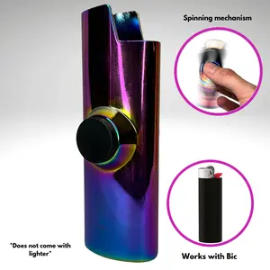 FLKR LYTR: Chromium Purple Fidget Spinner Case for Bic Lighters High-Quality Stainless Steel Body Durable Shiny Finish Accessory