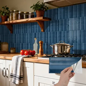 Classic Bright Blue Self-Stick Marble Splashproof Wall Sticker, Waterproof Oil-Resistant, Easy Installation, Kitchen Upgrade, Modern Home Decor