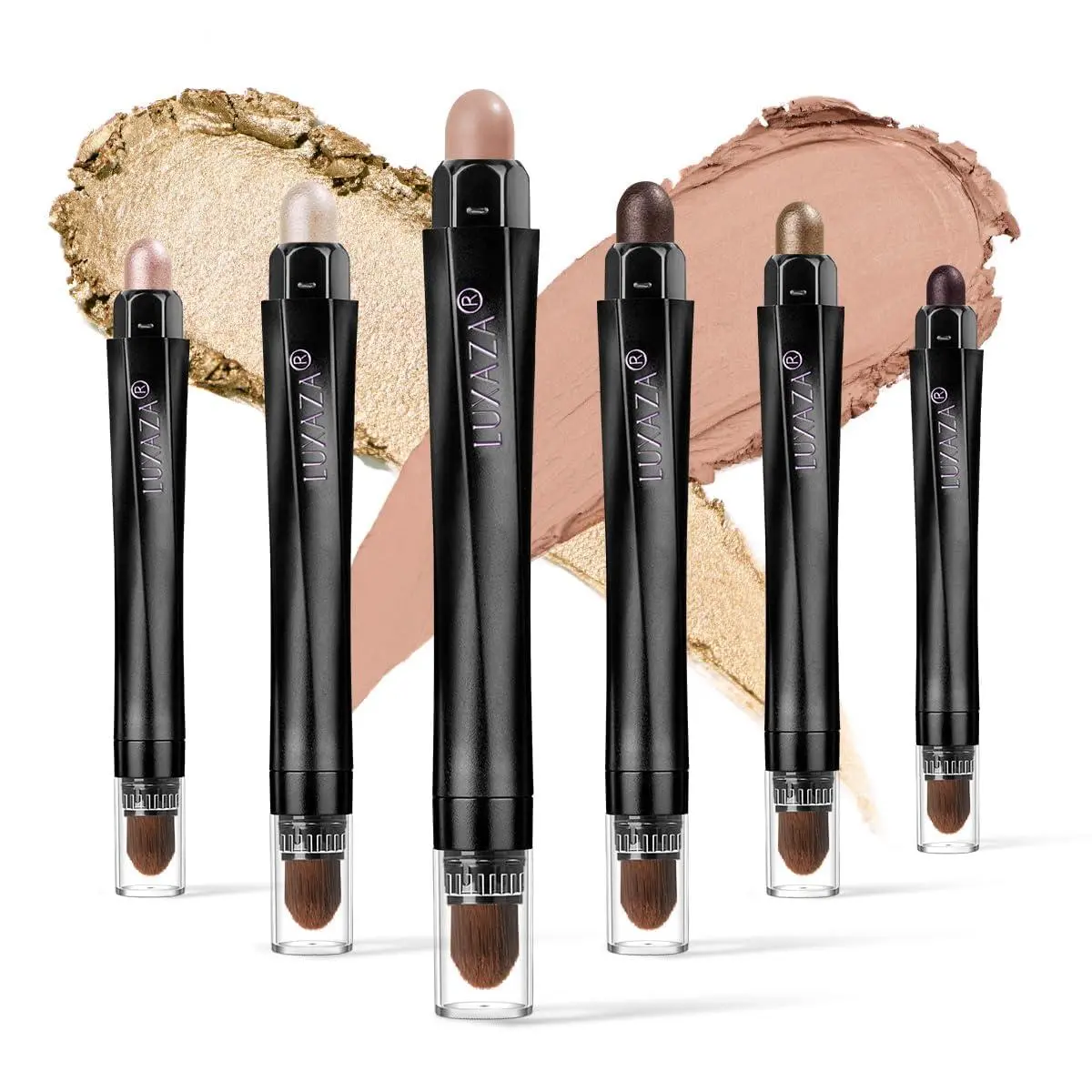 LUXAZA 6PCS Waterproof Long-Lasting Cream Eyeshadow Stick Makeup Set - Metallic, Matte Shimmer, Brightening Eye Pencil Crayon, A10-Quartz Pink, All Skin, Sulfate-Free