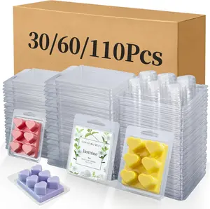 Wax Melt Container Clamshell Packaging Mold Box Stand for Plastic Clear Empty Wax Candle Melt Tart Packaging Cube Container Clamshell Mold Holder Organizer Tray Empty Shape Bulk wth