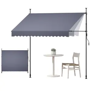 【FathersDayGift】VEVOR Manual Retractable Awning, 118" Outdoor Retractable Patio Awning Sunshade Shelter, Height Adjustable Patio Door Window Canopy with Manual Crank Handle for Backyard, Garden, Balcony, Dark Gray