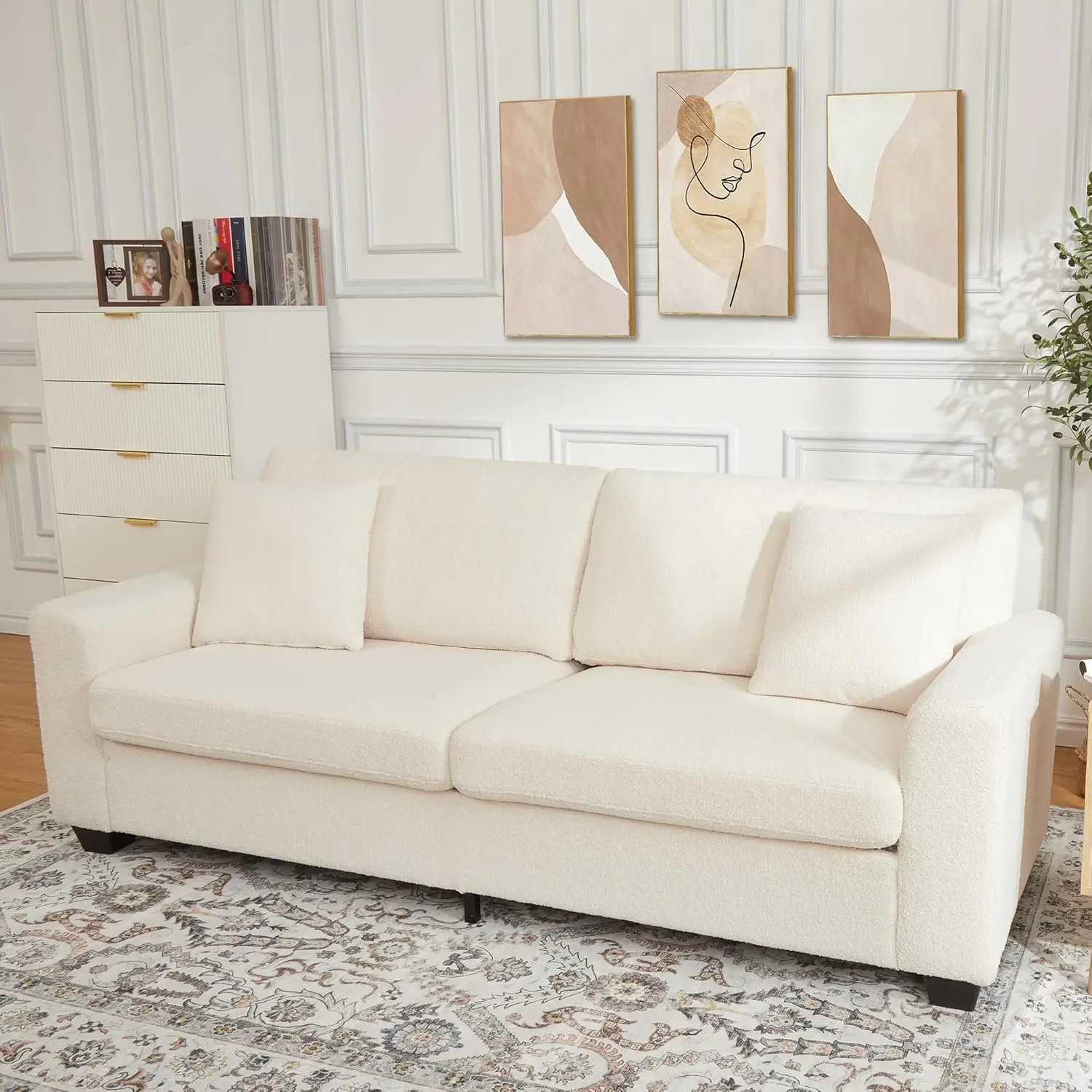 83" Modern 3 Seater Sofa, Deep Seat Sofa with Wide Armrests,Oversized Loveseat with Removable Washable Cover, Plush Cloud Couch for Living Room, Bedroom & Apartment
