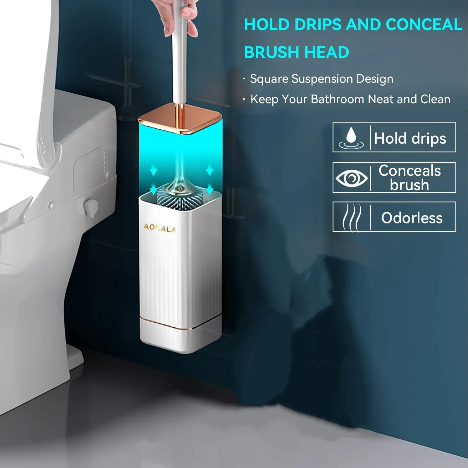 Aokala  Long Handle, Toilet Brush and Holder, Bathroom Brush Cleaner, Silicone Toilet Bowl Brush Set, Modern Bathroom Design, Durable Deep Cleaning Tool, Toilet Bowl Scrubber, Bathroom Cleaning Tools