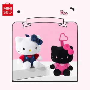 MINISO Denim Blue & Black Kitty Plush Doll Keychain - Cute Collectible Gift for Fans, Perfect Kawaii Accessory for Bags, Backpacks, or Home Decoration, Ideal Birthday, Valentine's Day or New Year Present/Gift for Girls and Women