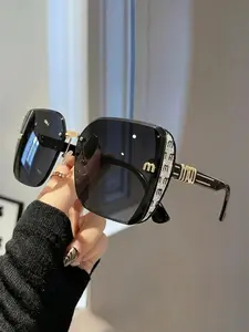 Unisex Large Frame Fashion Glasses, Trendy Square Sunglasses, Retro Design for Daily Wear, Photography, Travel, All Seasons