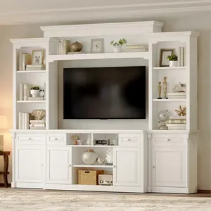 [Ships in 2 Boxes] [Summergarden][Fathersdaygift] AMERLIFE 102.8" Wall Unit Entertainment Center with Bookshelves for TVs up to 75", Multifunctional TV Stand Media Console Table with Cabinet & Storage Drawer & Adjustable Shelf for Living Room