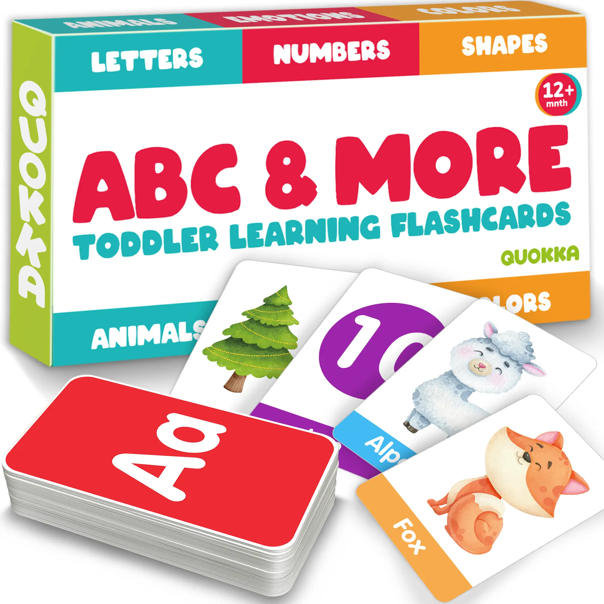QUOKKA 60 Educational ABC Flashcards - Study Cards, Numbers, Animals, Interactive Speech, Colorful Concept-Building, Toddler Learning Activities, Expands Vocabulary, Encourages Social-Emotional Learning, Learning at Home Kids Gifts