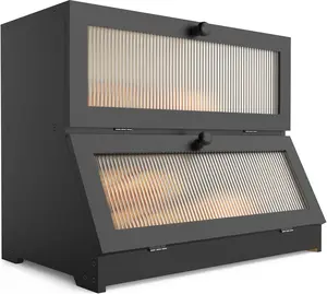 Bamboo Double Layer Bread Box - Large Capacity Storage Container with Window Bread Holder - Farmhouse Style for Kitchen Counter