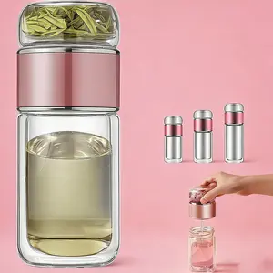 350ML Double Wall Insulated Glass Tea Bottle with Tea Infuser, Perfect for Hot or Cold Beverages, Ideal Gift for Parents, Glass Teapot