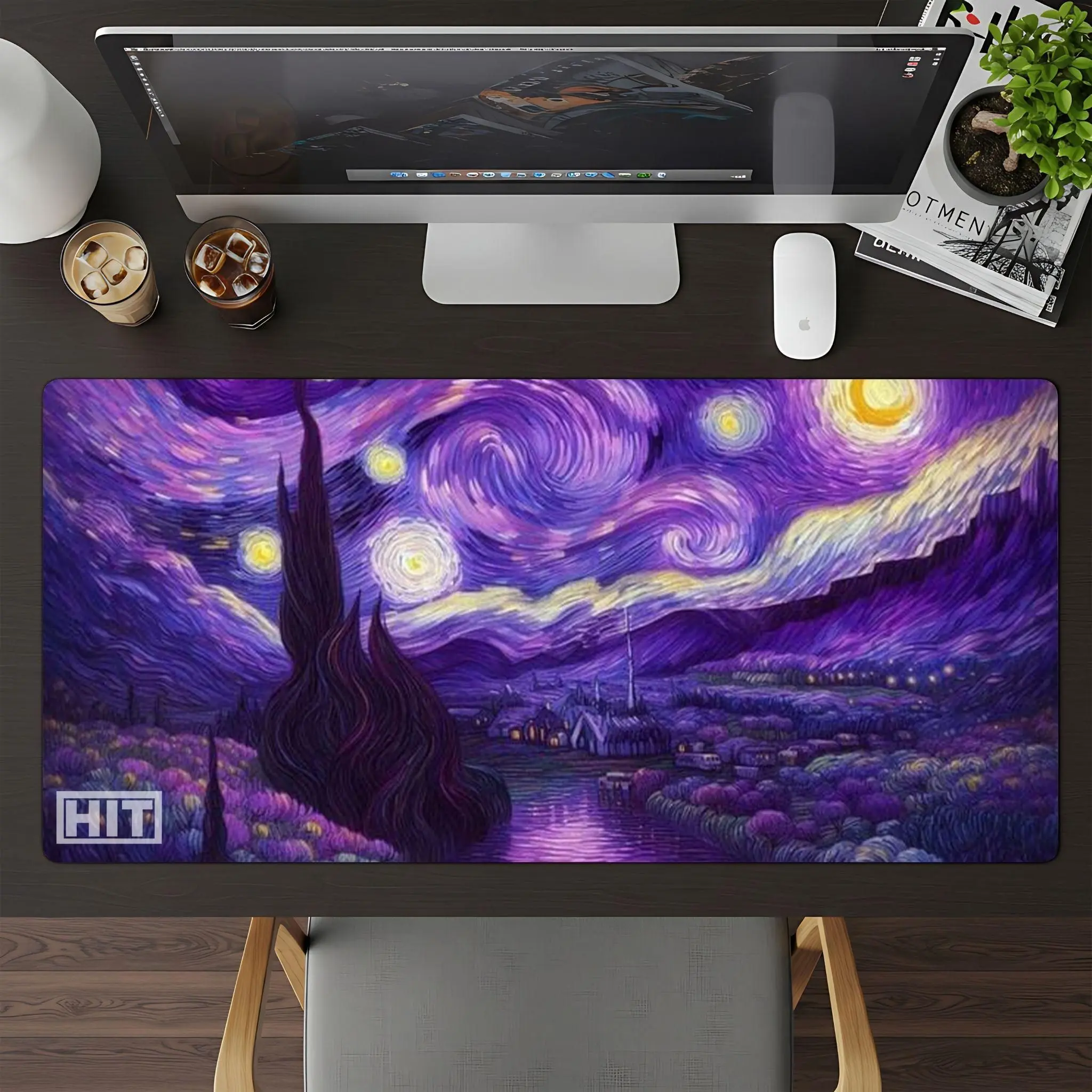 Purple Starry Night Mouse Pad Large Desk Pad 4mm Thick Anti-Slip Water-Resistant X-Large 35.4" x 15.7" for Gaming & Home Office