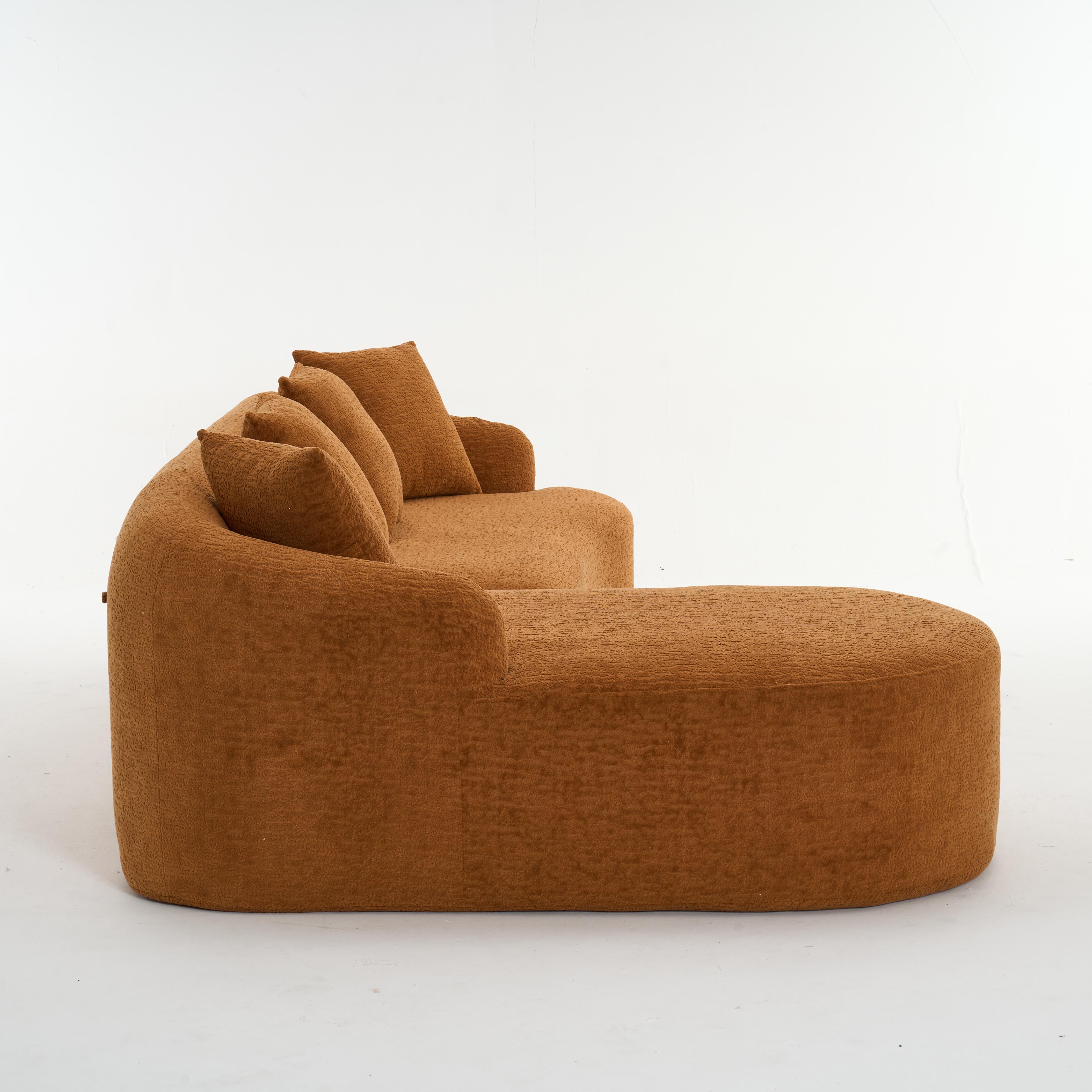 L-Shaped Compression Sponge Sofa with Curved Chaise, No Assembly Modular Chenille Couch, 30D High-Density Foam for Living Room, Bedroom, Apartment & Lounge