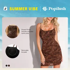 Popilush Women's Ruched Bodycon Mini Dress with Built-in Shapewear - Formal & Party Night Out Outfits-live 2 Casual Spandex