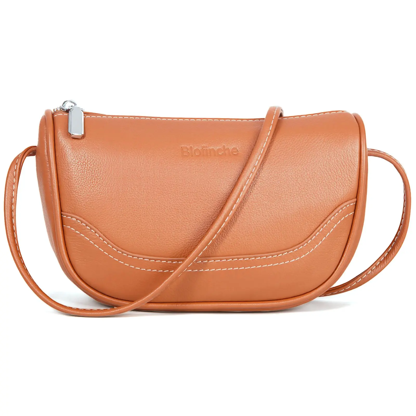 Women's Genuine Leather Cute Mini Crescent Hobo Crossbody Bag - Chic, Minimalist, Plain, Curved Shape, Zipper, Adjustable Strap, Inside Strap, Compact Light for Cafe Dates Casual Everyday Shopping