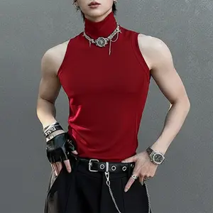 INCERUN Men's 90s Retro Muscle Tee High Neck Sleeveless Top Ribbed Knit Slim Fit Vest Sexy Y2K Clubbing Valentine's Shirt