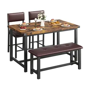 Space-Saving Modern Farmhouse Dining Table Set – 5-Piece Kitchen Furniture for 4 with Upholstered Bench & 2 Padded Chairs – Rectangular Wooden Table for Small Apartments & Dining Rooms – Easy Assembly