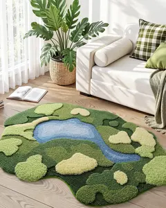 LUMI Moss Bath Mat Ultra Thick Soft Green Bathroom Rug 20x32 Daisy Pattern Non Slip Microfiber Absorbent for Shower Floor Sink Bedroom Home Decor