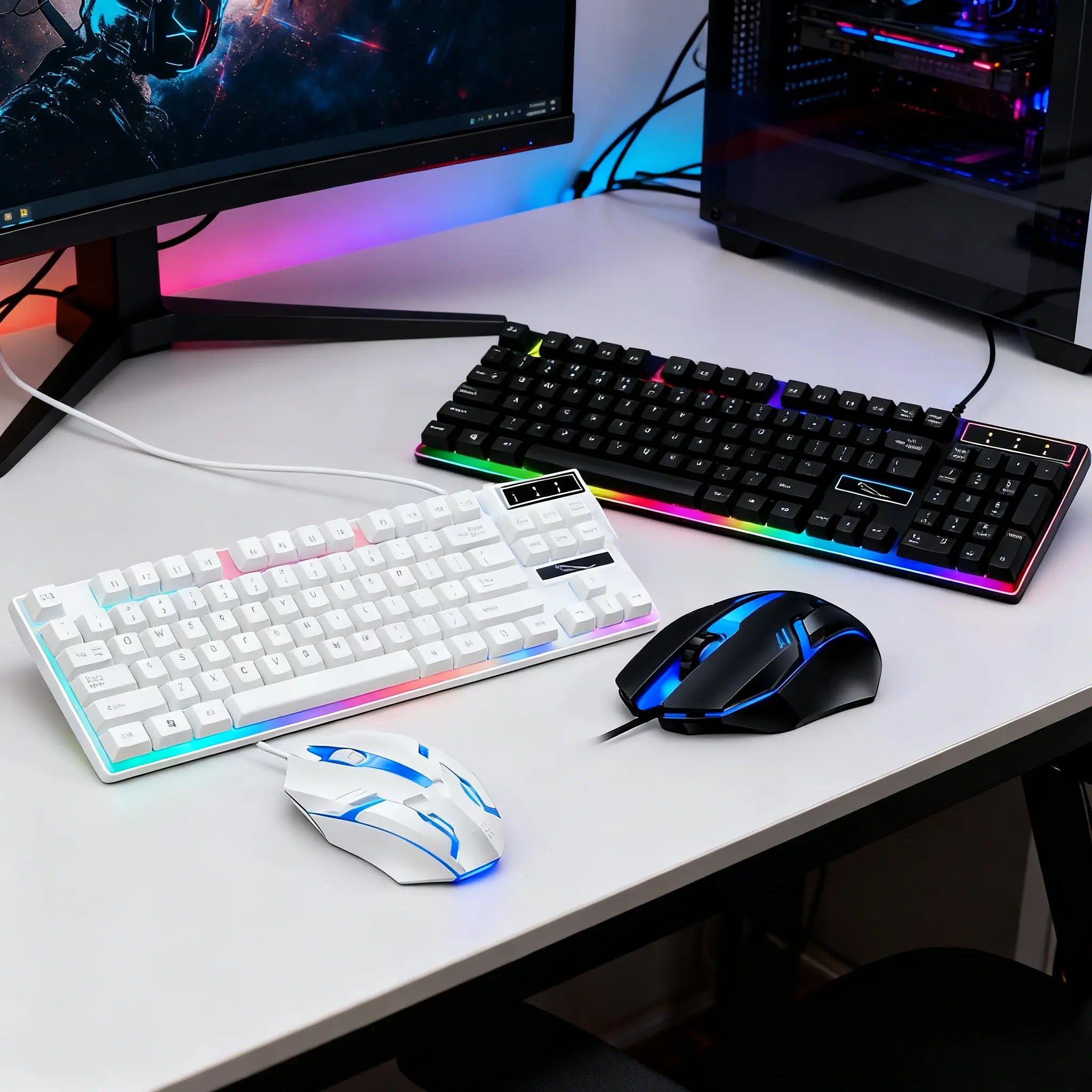 Wired USB RGB Gaming Keyboard and Mouse Set | 104 Keyboard with LED Lights, Wired keyboard，Compatible with PC, PS4, One, Ergonomic Design，good value for money, Rgb Lighting Keyboard, Wired Gaming Combo, Gaming Pc Accessories