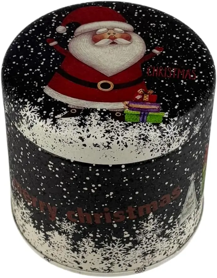 Christmas Round Tin Can with Removable Lid - Santa Claus Design, Colorful Snowflake Crackle Oil Effect Printing, Kitchen Preserving Container for Holiday Gift Storage & Decoration Ornaments