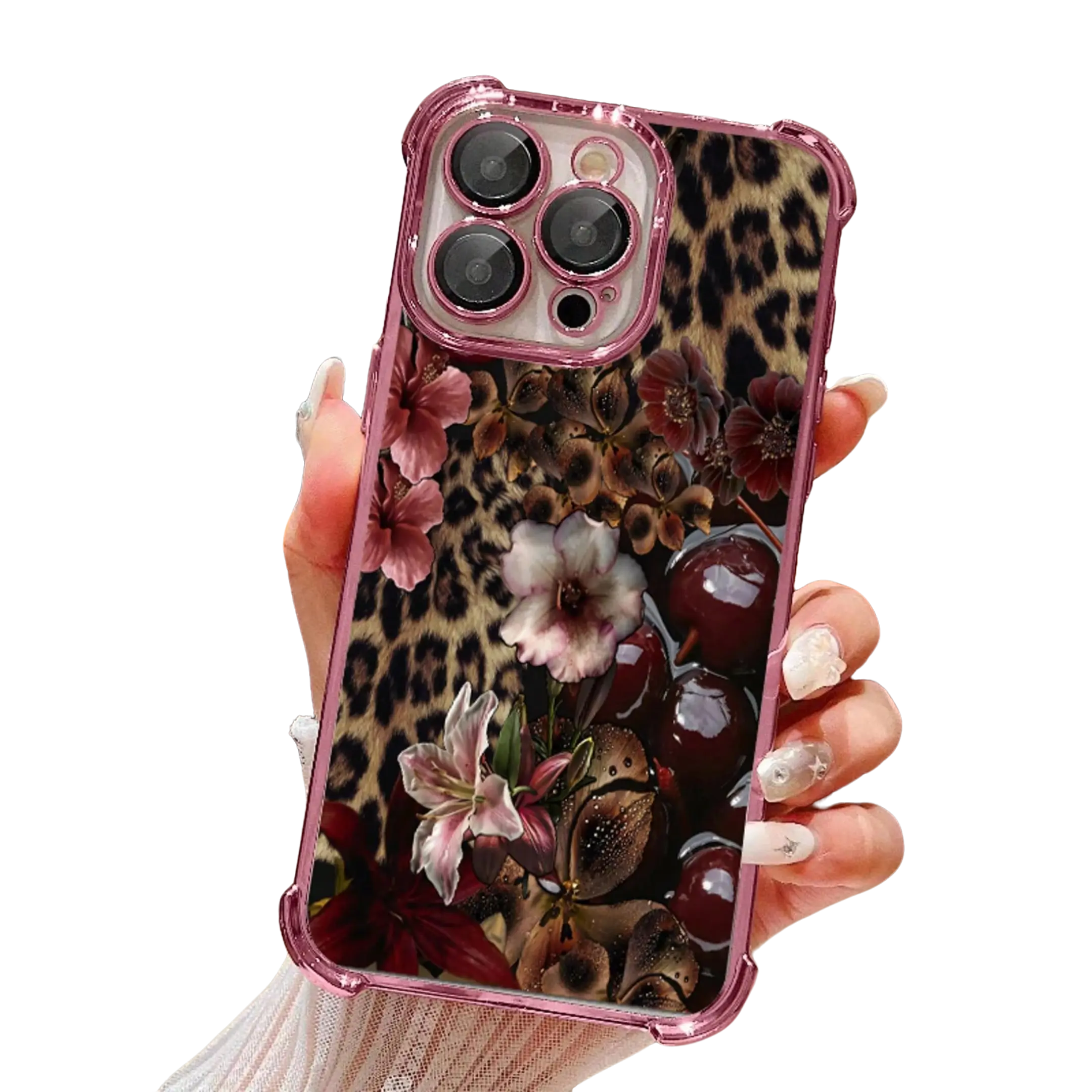 Cheetah & Cherry Blossom Pattern Cellphone Casing - Shockproof Transparent Soft Corners, Anti-Slip, Drop Protection, Camera Protection, Compatible with iPhone 17,16,15,14,13,12,11,X,XS,XS Max - Ideal Birthday Gift for Adults, Handheld Devices Accessories