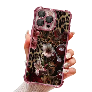A cheetah cherry blossom pattern phone case, with shockproof transparent soft corners, anti-slip and drop protection, camera protection, compatible with iPhone 17, 16, 15, 14, 13, 12, 11, X, XS, XS Max. An ideal birthday gift for both men and women., Acce